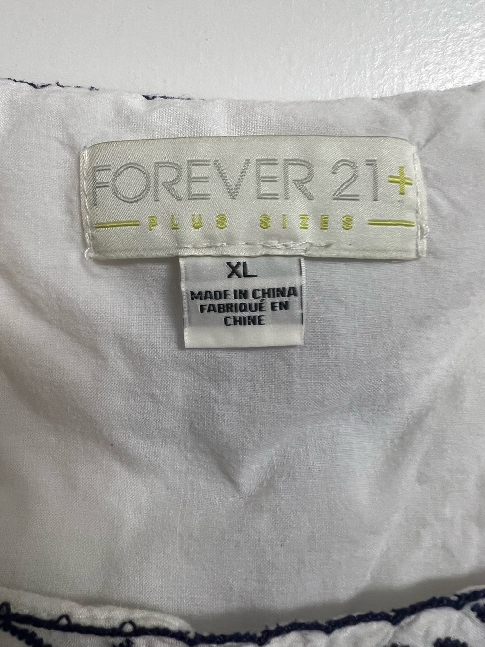 Forever 21 White Tank Top with Navy Floral Embroidery Accents - Picture 3 of 4